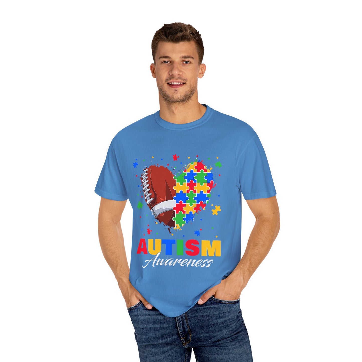 Autism Awareness T-Shirt, Unisex Garment-Dyed Tee, Heart Puzzle Design, Perfect for Awareness Events, Gifts, and Everyday Wear