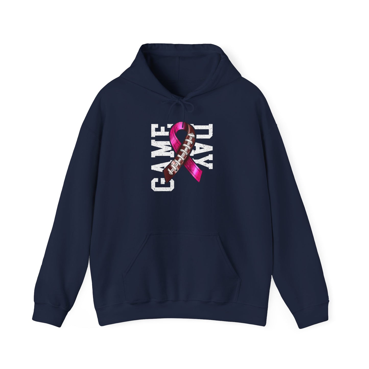 Pink Ribbon Game Day Hoodie for Football Fans, Unisex Sweatshirt, Breast Cancer Awareness, Sporty Gifts, Game Night Apparel