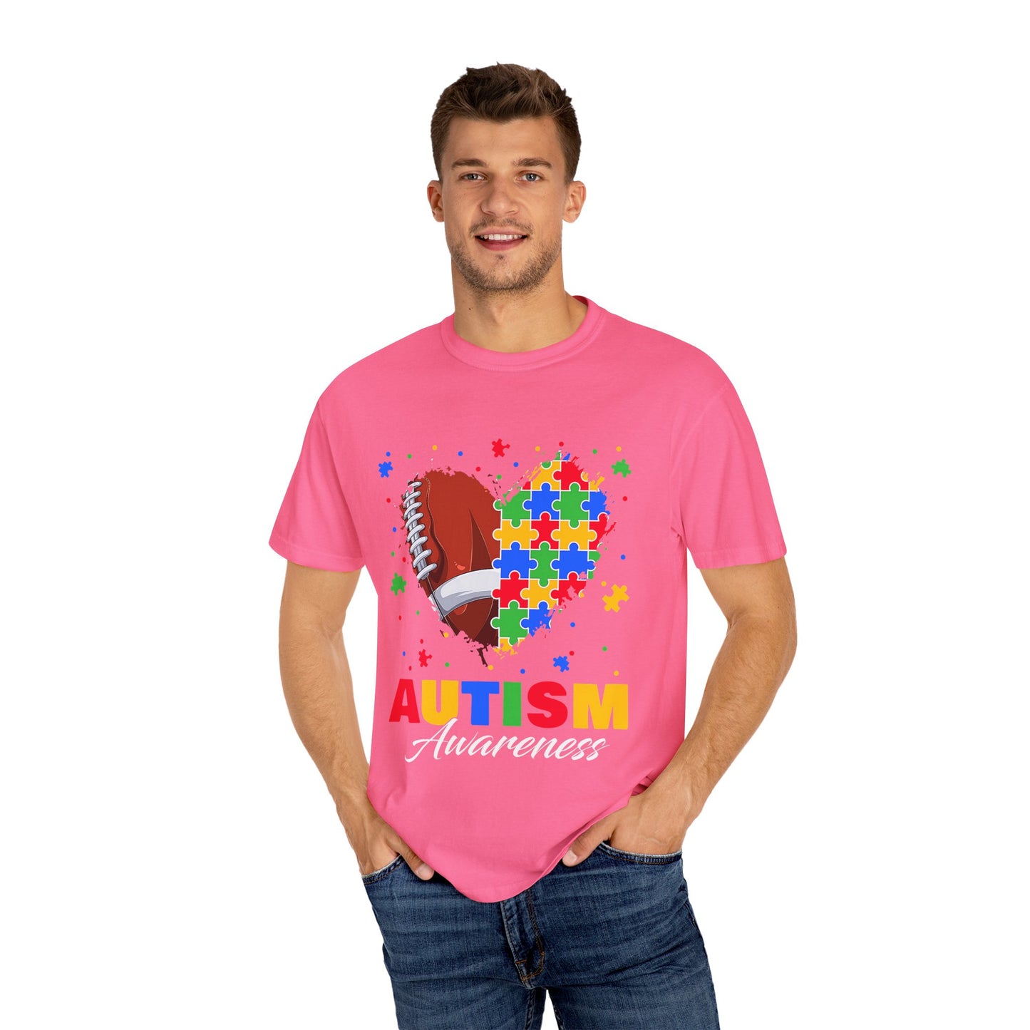 Autism Awareness T-Shirt, Unisex Garment-Dyed Tee, Heart Puzzle Design, Perfect for Awareness Events, Gifts, and Everyday Wear