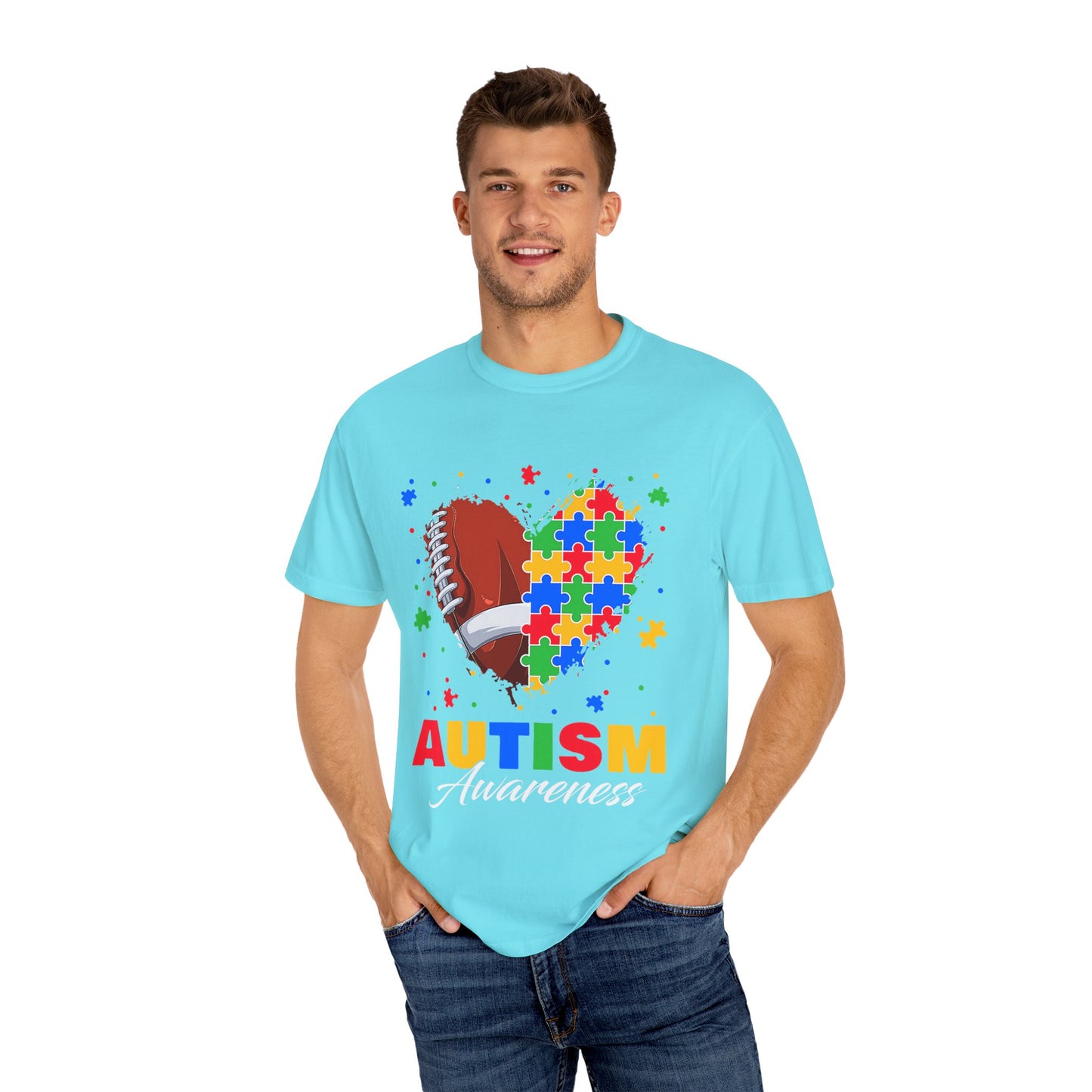 Autism Awareness T-Shirt, Unisex Garment-Dyed Tee, Heart Puzzle Design, Perfect for Awareness Events, Gifts, and Everyday Wear