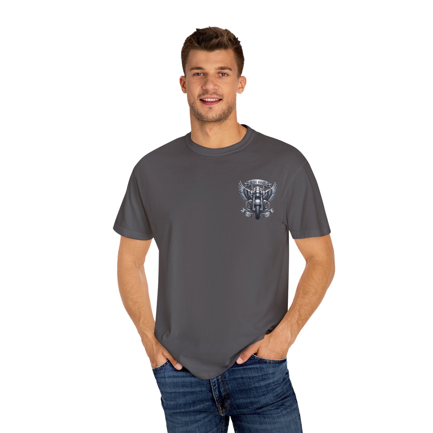 Ride Hard Unisex Garment-Dyed T-Shirt | Vintage Motorcycle Tee, Biker Gift, Freedom Shirt, Casual Wear, Ride Free Apparel