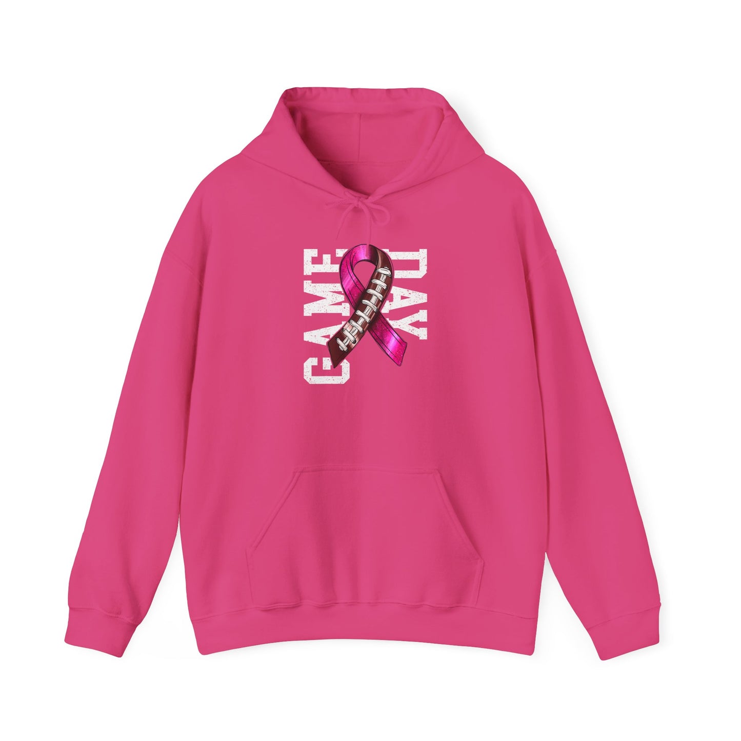 Pink Ribbon Game Day Hoodie for Football Fans, Unisex Sweatshirt, Breast Cancer Awareness, Sporty Gifts, Game Night Apparel