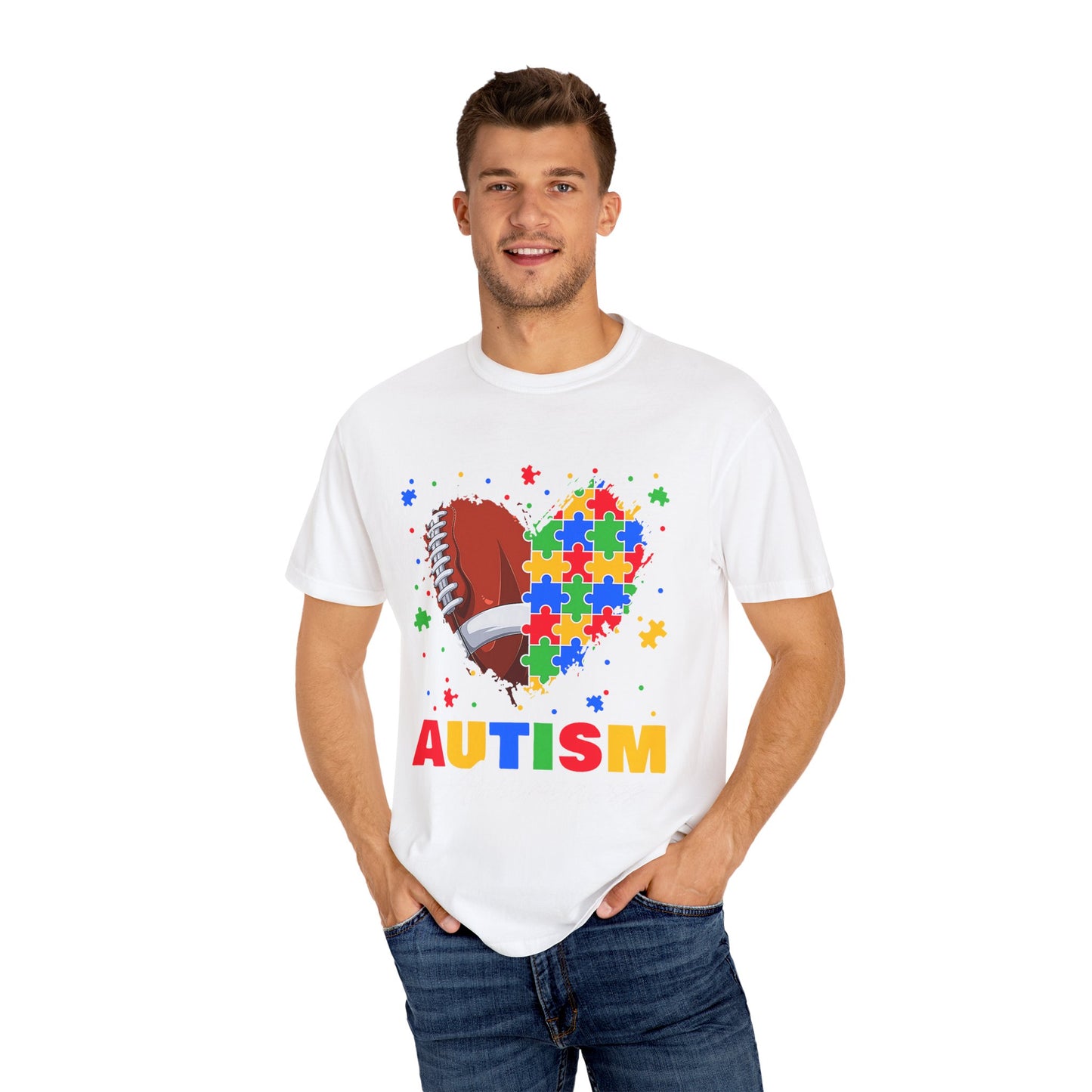Autism Awareness T-Shirt, Unisex Garment-Dyed Tee, Heart Puzzle Design, Perfect for Awareness Events, Gifts, and Everyday Wear