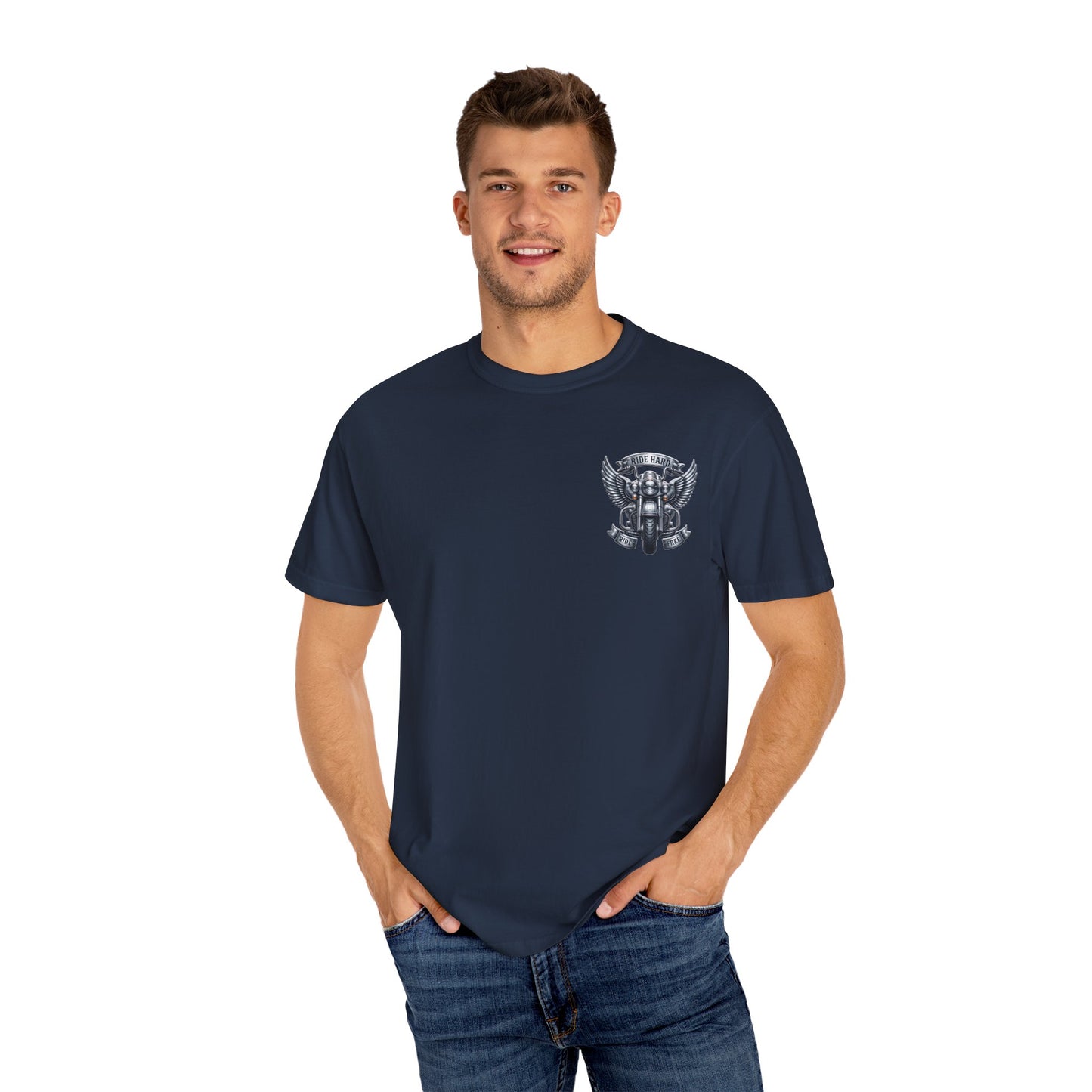 Ride Hard Unisex Garment-Dyed T-Shirt | Vintage Motorcycle Tee, Biker Gift, Freedom Shirt, Casual Wear, Ride Free Apparel