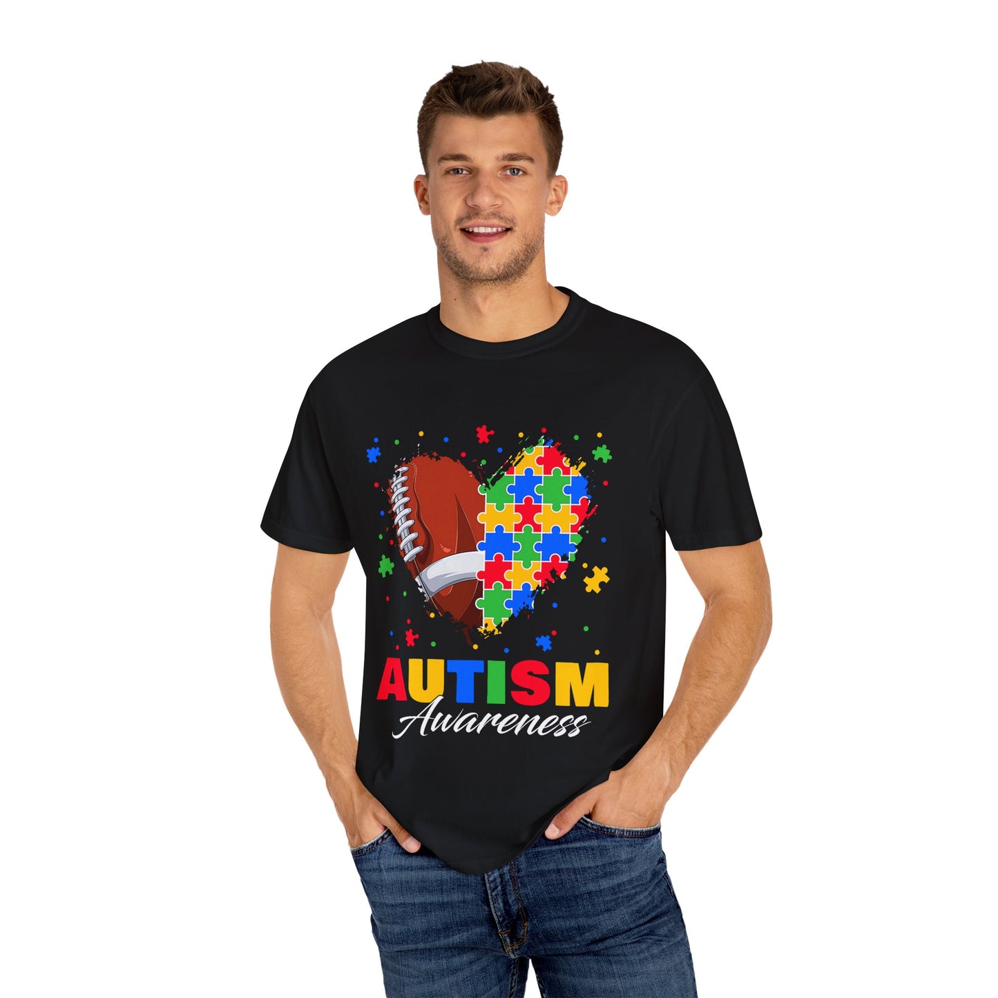 Autism Awareness T-Shirt, Unisex Garment-Dyed Tee, Heart Puzzle Design, Perfect for Awareness Events, Gifts, and Everyday Wear