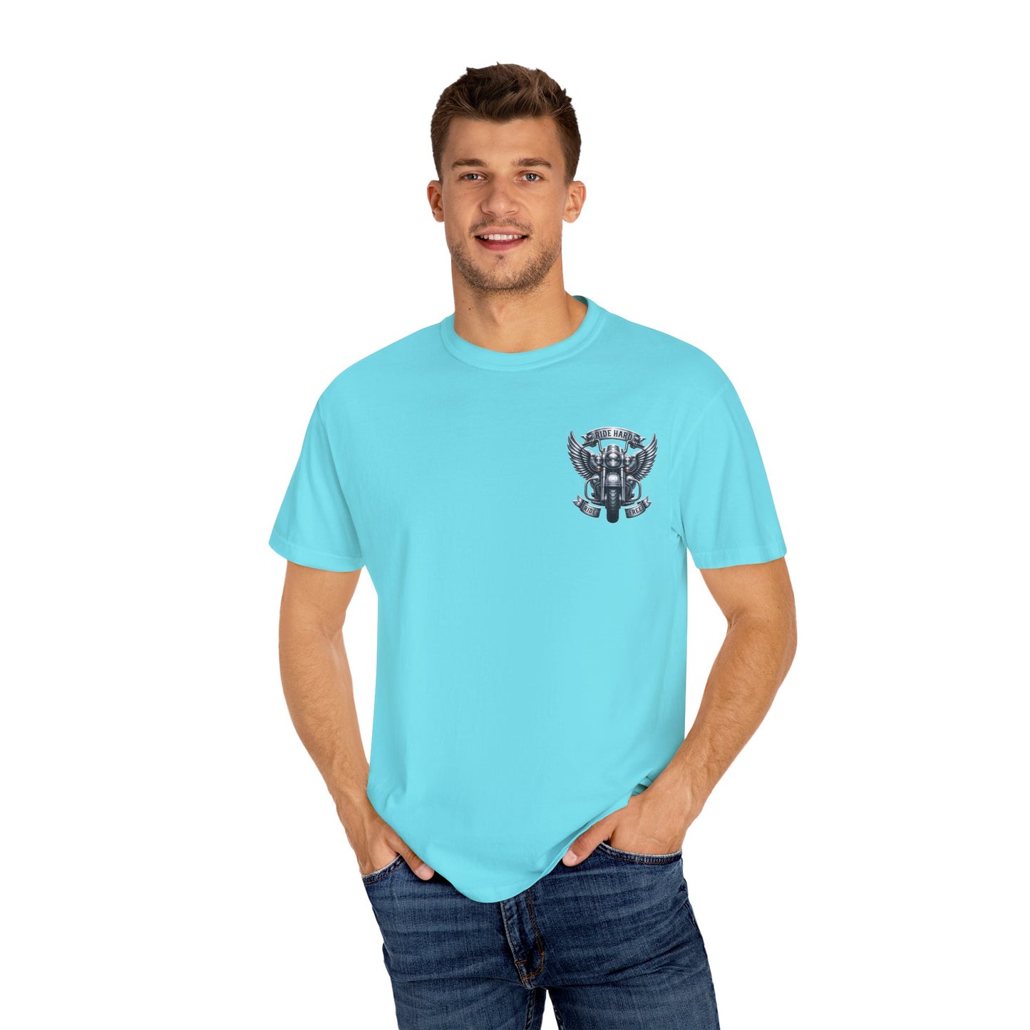 Ride Hard Unisex Garment-Dyed T-Shirt | Vintage Motorcycle Tee, Biker Gift, Freedom Shirt, Casual Wear, Ride Free Apparel