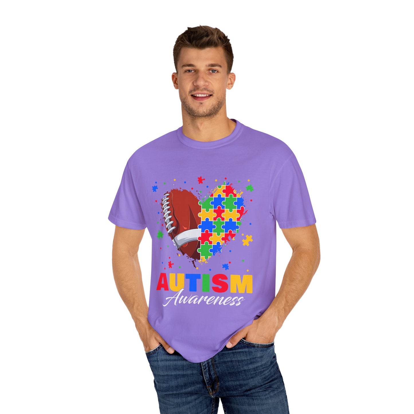 Autism Awareness T-Shirt, Unisex Garment-Dyed Tee, Heart Puzzle Design, Perfect for Awareness Events, Gifts, and Everyday Wear