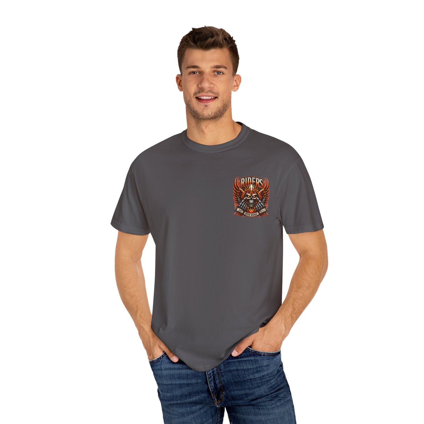 Unisex Rider Graphic T-Shirt, Vintage Motorcycle Tee, Skull and Wings Shirt, Rebel Biker Apparel, Perfect for Riders and Bike Lovers