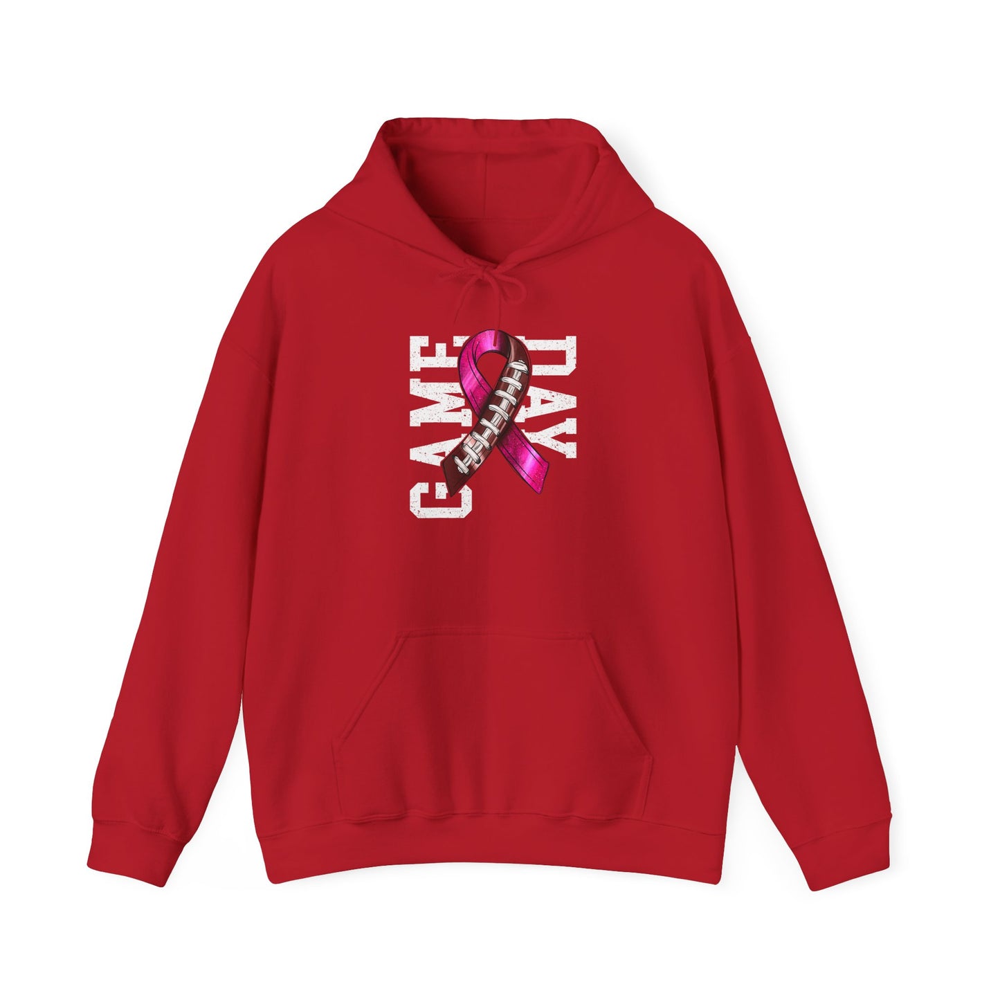 Pink Ribbon Game Day Hoodie for Football Fans, Unisex Sweatshirt, Breast Cancer Awareness, Sporty Gifts, Game Night Apparel