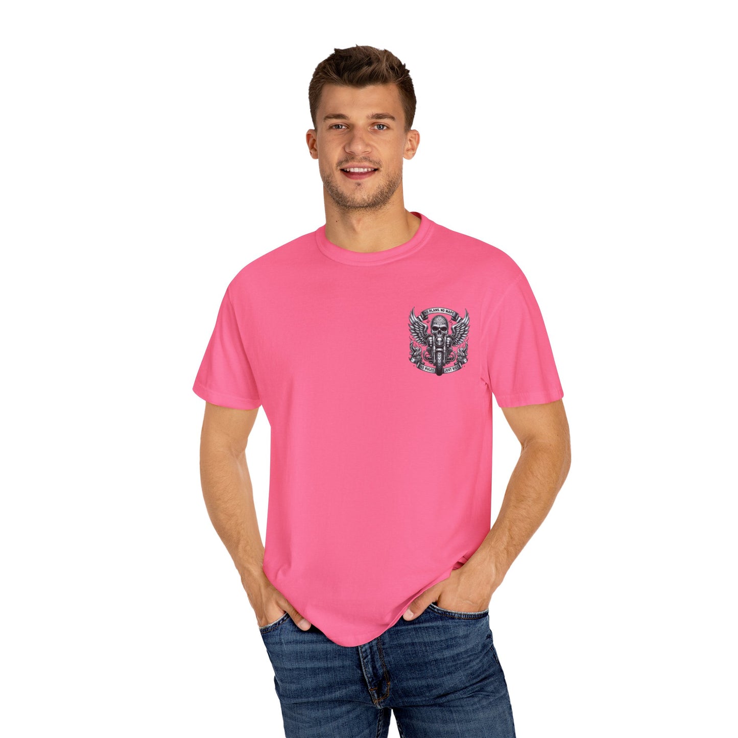 Rebellious Motorcycle Graphic Tee, Unisex Biker Shirt, Skull Design Apparel, Vintage Style T-Shirt, Gift for Riders, Casual Summer Wear