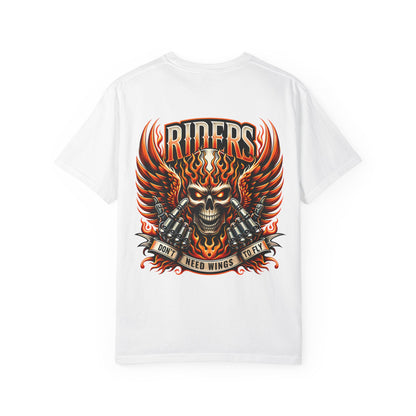 Unisex Rider Graphic T-Shirt, Vintage Motorcycle Tee, Skull and Wings Shirt, Rebel Biker Apparel, Perfect for Riders and Bike Lovers