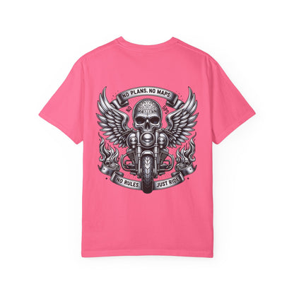 Rebellious Motorcycle Graphic Tee, Unisex Biker Shirt, Skull Design Apparel, Vintage Style T-Shirt, Gift for Riders, Casual Summer Wear