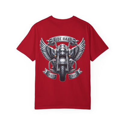 Ride Hard Unisex Garment-Dyed T-Shirt | Vintage Motorcycle Tee, Biker Gift, Freedom Shirt, Casual Wear, Ride Free Apparel
