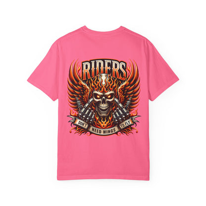 Unisex Rider Graphic T-Shirt, Vintage Motorcycle Tee, Skull and Wings Shirt, Rebel Biker Apparel, Perfect for Riders and Bike Lovers
