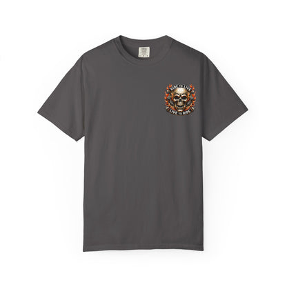 Biker Graphic Tee with Skull Design, Perfect for Motorcycle Lovers, Casual Everyday Wear, Gift for Riders, Halloween & Bikers Events