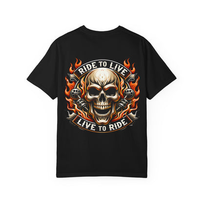 Biker Graphic Tee with Skull Design, Perfect for Motorcycle Lovers, Casual Everyday Wear, Gift for Riders, Halloween & Bikers Events