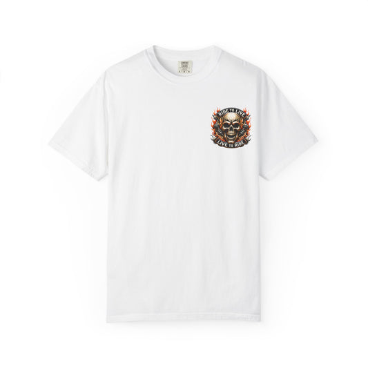 Biker Graphic Tee with Skull Design, Perfect for Motorcycle Lovers, Casual Everyday Wear, Gift for Riders, Halloween & Bikers Events