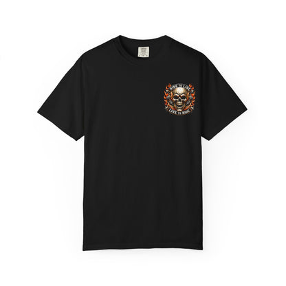 Biker Graphic Tee with Skull Design, Perfect for Motorcycle Lovers, Casual Everyday Wear, Gift for Riders, Halloween & Bikers Events