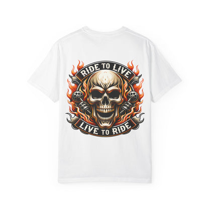 Biker Graphic Tee with Skull Design, Perfect for Motorcycle Lovers, Casual Everyday Wear, Gift for Riders, Halloween & Bikers Events