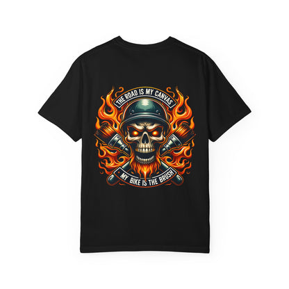 Edgy Motorcycle Graphic Tee | Biker T-Shirt | The Road is My Canvas | Unisex Motorcycle Apparel | Gift for Bikers, Cool Graphic Shirt