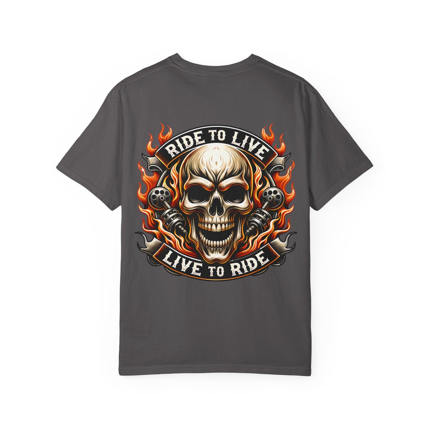 Biker Graphic Tee with Skull Design, Perfect for Motorcycle Lovers, Casual Everyday Wear, Gift for Riders, Halloween & Bikers Events