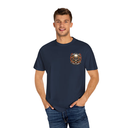Biker Graphic Tee with Skull Design, Perfect for Motorcycle Lovers, Casual Everyday Wear, Gift for Riders, Halloween & Bikers Events