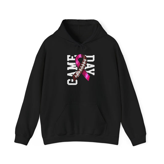 Pink Ribbon Game Day Hoodie for Football Fans, Unisex Sweatshirt, Breast Cancer Awareness, Sporty Gifts, Game Night Apparel