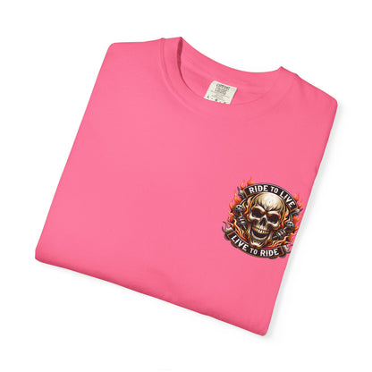 Biker Graphic Tee with Skull Design, Perfect for Motorcycle Lovers, Casual Everyday Wear, Gift for Riders, Halloween & Bikers Events