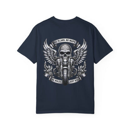 Rebellious Motorcycle Graphic Tee, Unisex Biker Shirt, Skull Design Apparel, Vintage Style T-Shirt, Gift for Riders, Casual Summer Wear