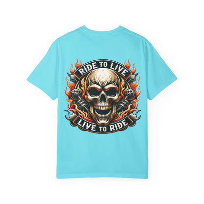Biker Graphic Tee with Skull Design, Perfect for Motorcycle Lovers, Casual Everyday Wear, Gift for Riders, Halloween & Bikers Events