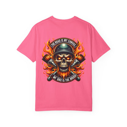 Edgy Motorcycle Graphic Tee | Biker T-Shirt | The Road is My Canvas | Unisex Motorcycle Apparel | Gift for Bikers, Cool Graphic Shirt