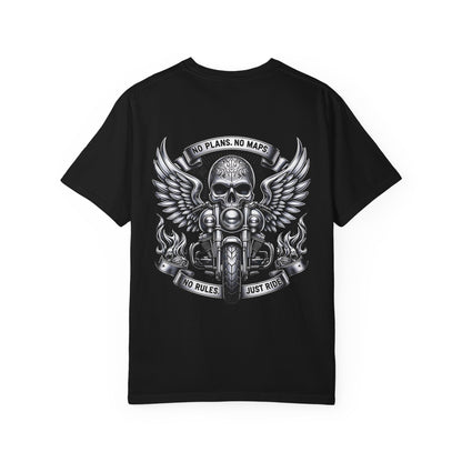 Rebellious Motorcycle Graphic Tee, Unisex Biker Shirt, Skull Design Apparel, Vintage Style T-Shirt, Gift for Riders, Casual Summer Wear