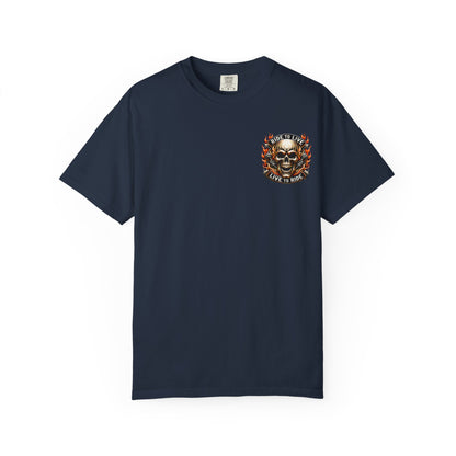 Biker Graphic Tee with Skull Design, Perfect for Motorcycle Lovers, Casual Everyday Wear, Gift for Riders, Halloween & Bikers Events